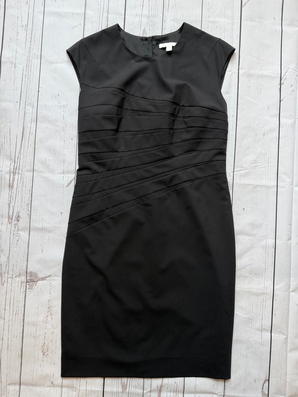 Hugo Boss Black Cap-Sleeve Midi Dress with Diagonal Pleats
